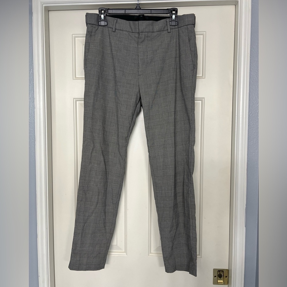 H&M Mens Gray Glen Check Dress Pants Size 34 Skinny Fit Academia Office Preppy